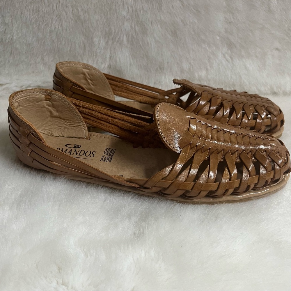 Armandos Huaraches Loafers Almond Tan Woven Leather Slip On Flats Sz 5Mex US8 - Picture 3 of 6